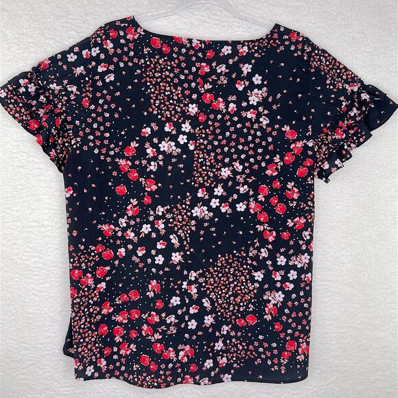 Lane Bryant Shirt Womens 14 Black Red Floral Ruffle Sleeve Blouse Top Summer - Picture 6 of 9